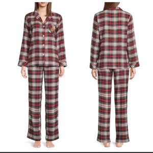 NWT Lauren Ralph Lauren Two Piece Shawl Collar Pajama Set Red Plaid Size M